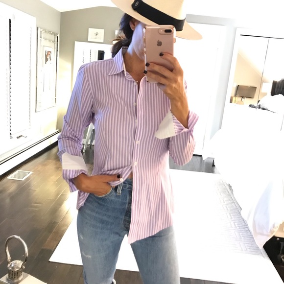 Brooks Brothers Tops - Brooks Brothers Lavender stripe fitted dress shirt
